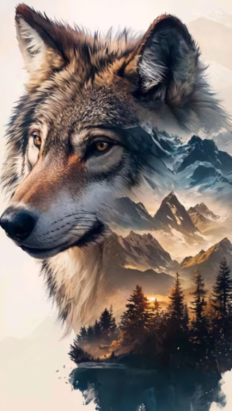 Diamond Painting Spiegelung eines Wolfs